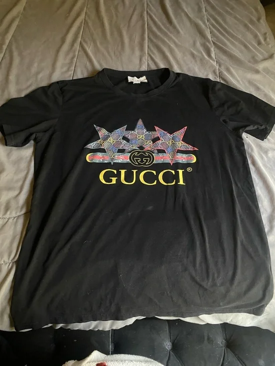 Gucci Black Tee with White Woven Logo Tag - Picture 1 of 2